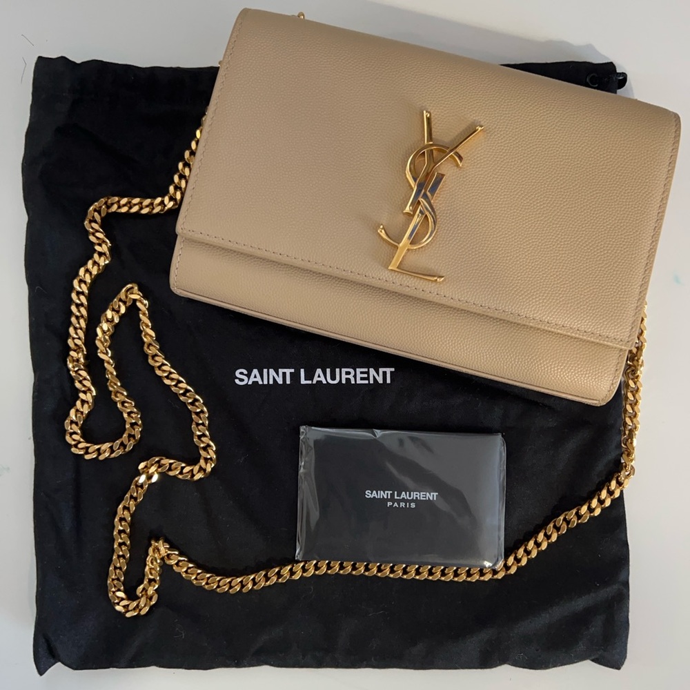 Saint Laurent YSL Kate Small Bag in Dark Beige